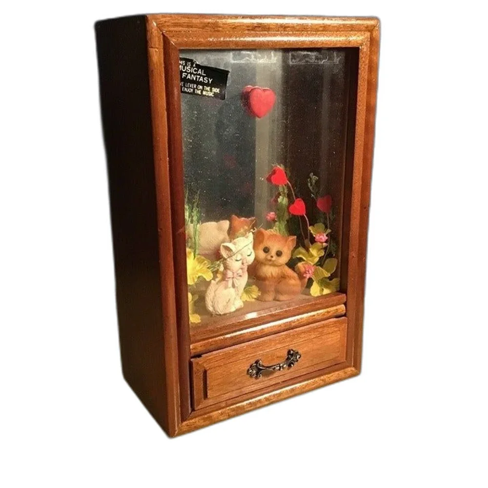 Vtg Musical Fantasy Cat Jewelry Box - My Funny Valentine - Mirrored Shadowbox